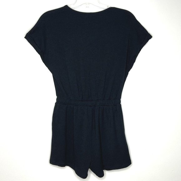 Vici Romper Womens Medium Black Ribbed Knit One Piece Shorts Comfy Minimalist - Picture 3 of 6